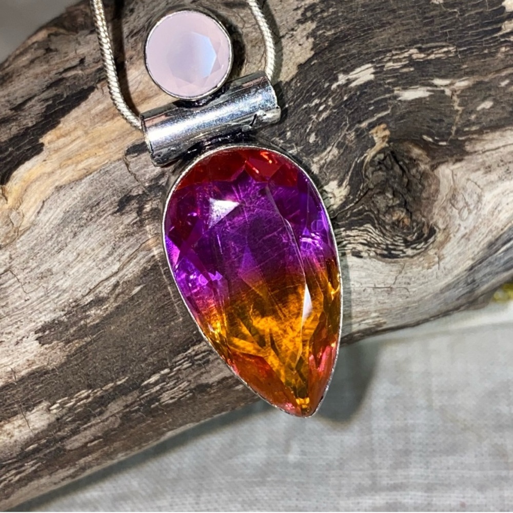 Artisan Purple-to-Orange Teardrop Pendant Necklace